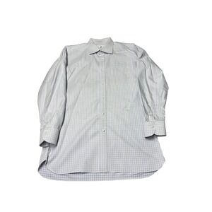 Luigi Borrelli Napoli Mens Shirt 17.5 44 Blue White Micro‎ Check Made Italy
